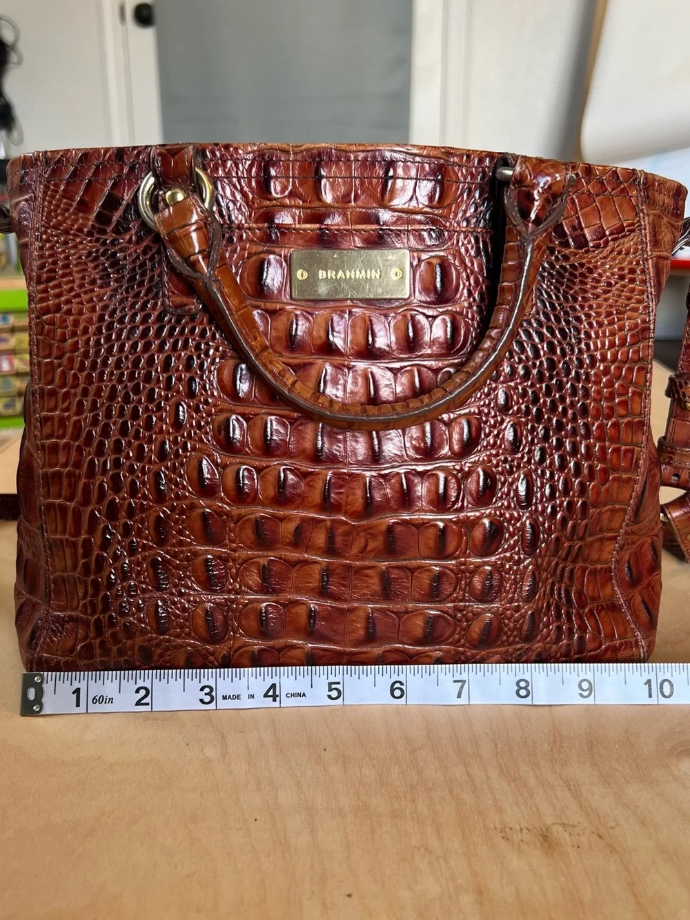 Brahmin Chestnut Croc-Embossed Leather Satchel